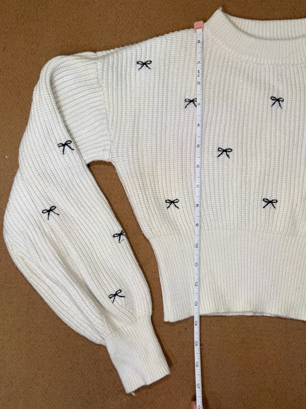 Altar’d State Cream Bow Embroidered Cropped Sweater - Picture 4 of 5